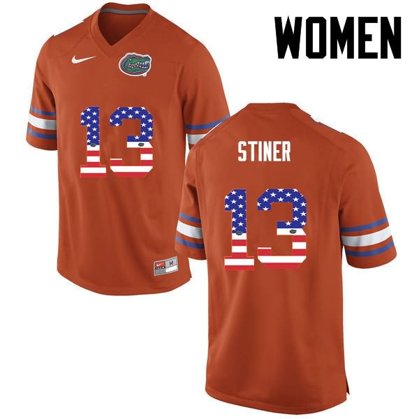 NCAA Florida Gators Donovan Stiner Women's #13 USA Flag Fashion Nike Orange Stitched Authentic College Football Jersey MAF5564TJ